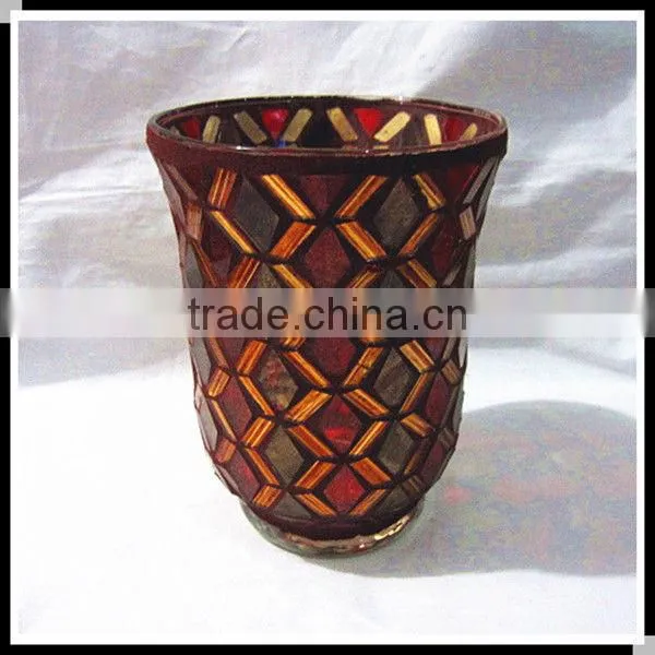 Home Decor Colored Mosaic Style Hurricane Glass Candle Holder photo-6