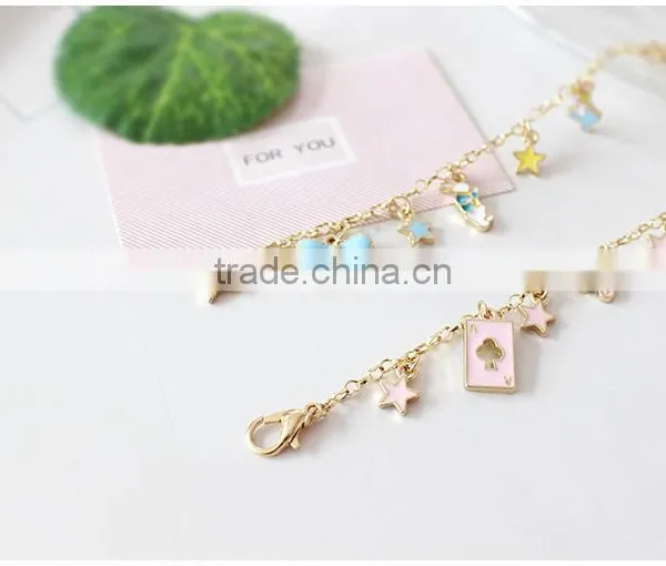 Enamel Star Bowknot Rabbit Pumpkin Carriage the Playing Cards Charms Bracelet Gold Chain Bracelet With Assorted Charms photo-3