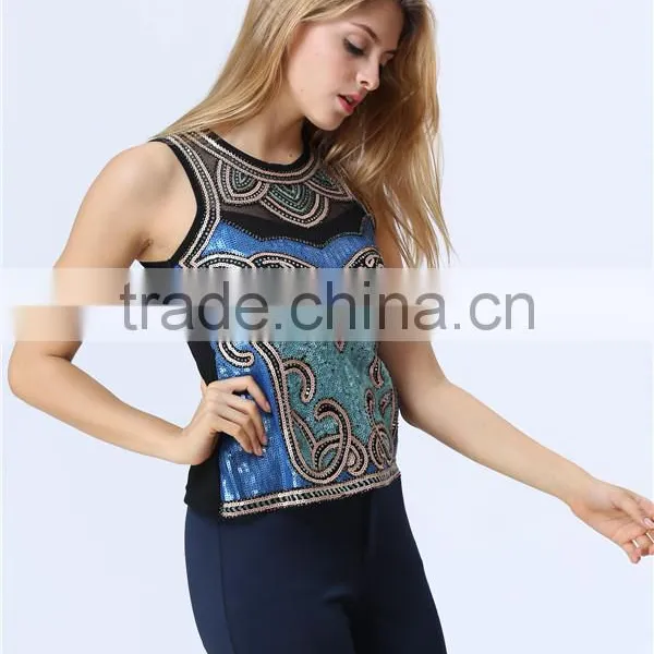 New Design Ladies Heavy Sequin Embroideried Embellishment Beaded Top photo-4
