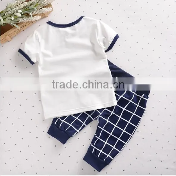 100% Cotton Boy Summer Clothes Set Kids Garment Whale Print photo-2