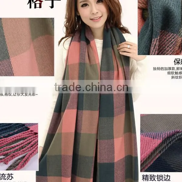 Latest Over Size Big Fringe Women Plaid Pashmina Shawl Scarf photo-3