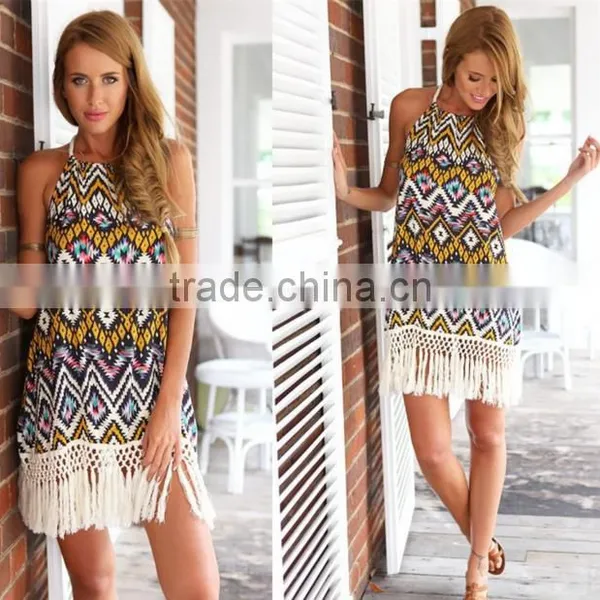 Onen 2015 Europe Boho Printed Dress Summer Beach Dress Sexy Dress photo-2