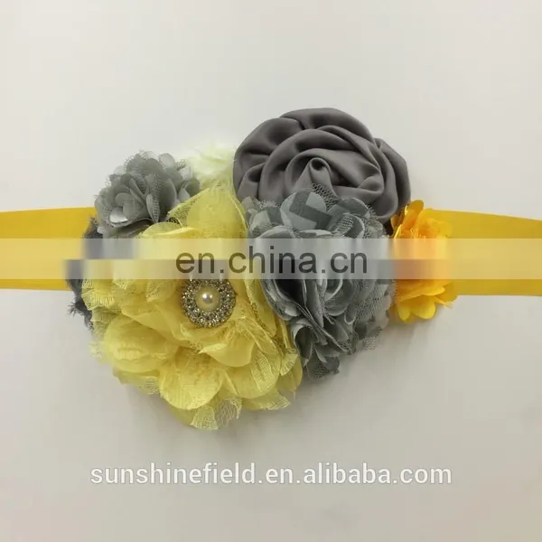 Grey&Yellow Combo Sash Satin Flower Sash Maternity Sash Boy Photograpy Prop photo-2