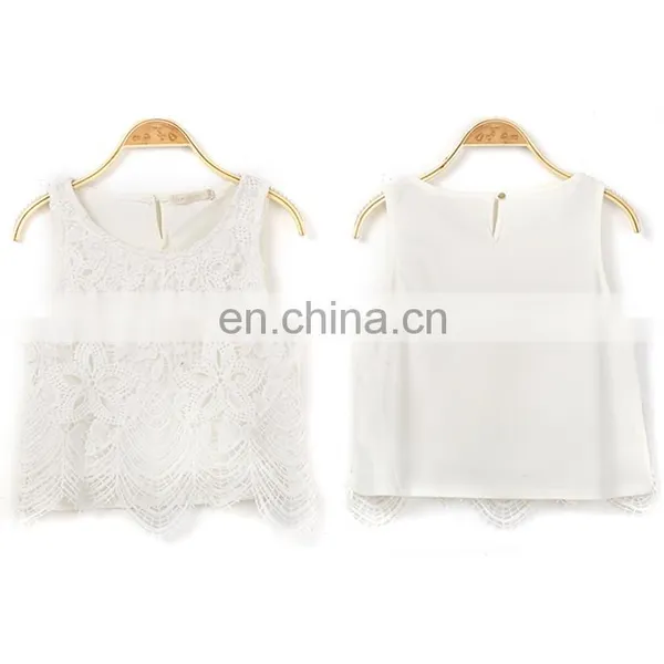 Wholesale Women Sexy White Lace Sleeveless Crop Tops photo-5
