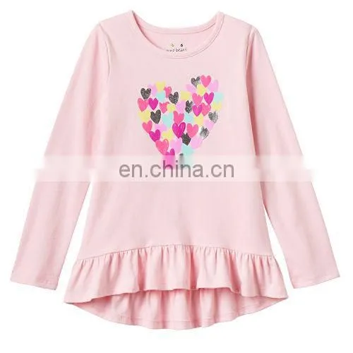 Hot Sale Cute Girl Dresses, One Piece Girls 4- 8 Long Sleeve Ruffled High-Low Tee photo-2