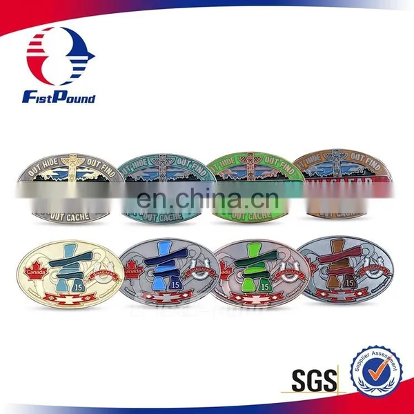 Custom Geo Cache Coin in Oval Shape