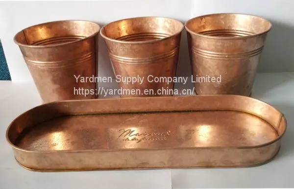 2018 Copper Painting Finish of Iron Flower Pot With Handle photo-3