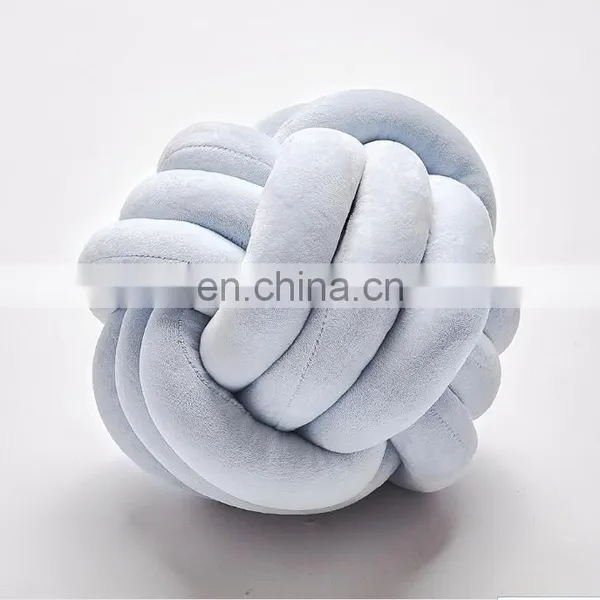 25X25CM Hot Sale Luxurious Chunky Knit Velvet Giant Knot Pillow In Cushion Baby Soft Ball Hollow Fiber Filled Three Tubes