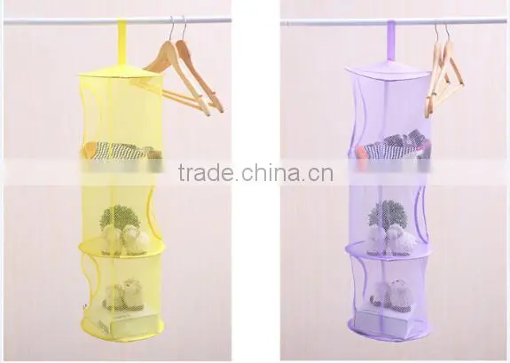 Hanging Mesh Space Saver Bags Organizer 3 Compartments Toy Storage Basket for Kids Room Organization Mesh Hanging Bag photo-4