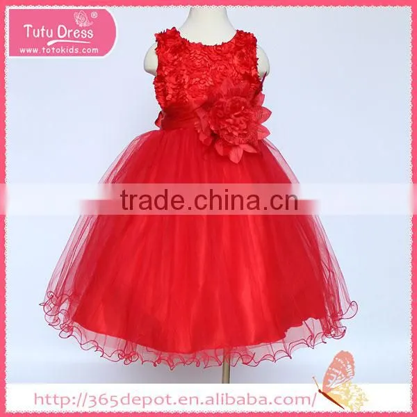Floor-length Mistyrose Beaded Decoration Rosette Dress Children Frocks Designs Tulle Skirt photo-3