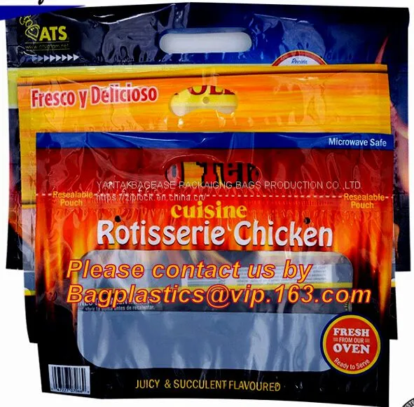 Zipper Hot Chicken Bags/ Roasted Chicken Packaging Bag With Window/ Microwaveable Grilled Chicken Bag, Bagease, Bagplastics photo-3