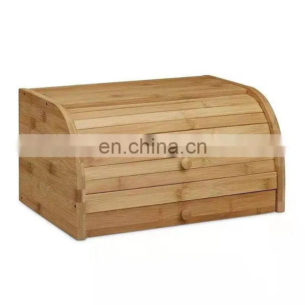 Countertop Extra Large Roll Top Bamboo Bread Boxes Rustic Storage Bin Holder For Kitchen photo-2