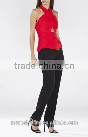 2015 China Manufacturer Customized Fashion Ladies Red Sleeveless Peplum Tops photo-2
