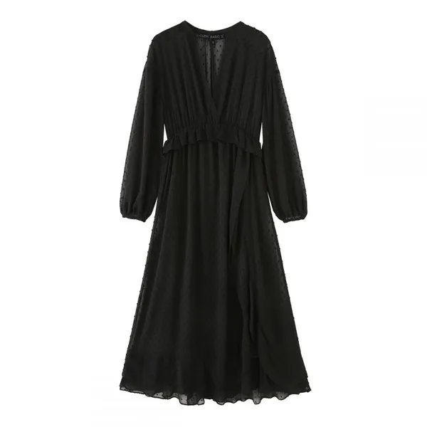 European and American Style New Deep V-neck Semi Transparent Sexy Long Sleeved Dress