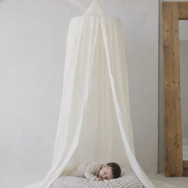 Kids Bed Canopy With Ruffles, Pastel Neutral Color for Boys & Girls, Frilled Cotton Tent Nursery Room Baby Crib Hanging Curtain Mosquito Netting photo-2