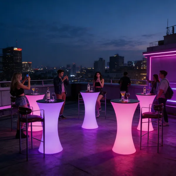 Modern Plastic High Top LED Illuminated Bar Table for Club Mall Restaurant Home Bar Kitchen Use photo-4