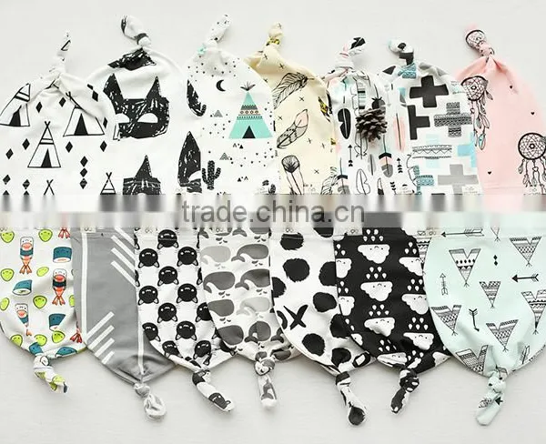 Breathable Kids Hat Boutique Cotton Cartoon Tied Angle Newborn Baby Cap For 0-2 Years In Stock photo-2