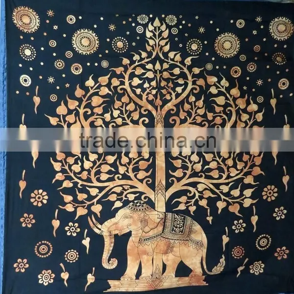 Turquoise Elephant And Big Tree Printed Tapestry Hippie Wall Hanging Mandala Tapestry Indian Cotton Bed Sheets photo-3