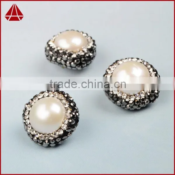 Classic Round Pearl Beads With Zircon, Zircon Pave Pearl Jewelry Beads With Hole photo-3