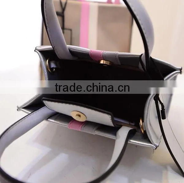 Newest Fashion Contrast Color Fancy pu Tote Bag for Young Girl photo-5