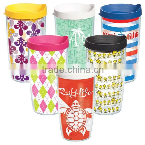 450ml/16oz BPA Free Plastic Double Wall Tumbler With PVC Sheet Insert