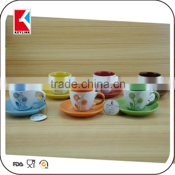 120cc Silk Screen Printed White Coffee Ceramic Cup and Saucer,bulk Tea Cup and Saucer Sets photo-3