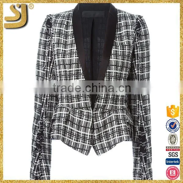 Spring Autumn 2016 Women American Style Plaid Blazers Lady Formal Outwear Coats Slim Fit Jacket Quality Choice photo-2