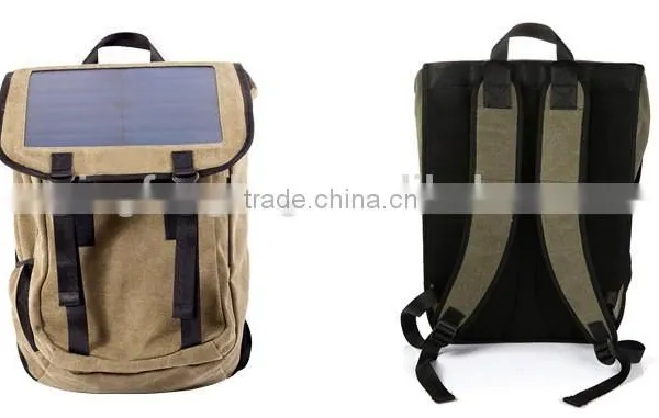 Brown Nylon Solar Chargeable Backpack Solar Panel Bag photo-3