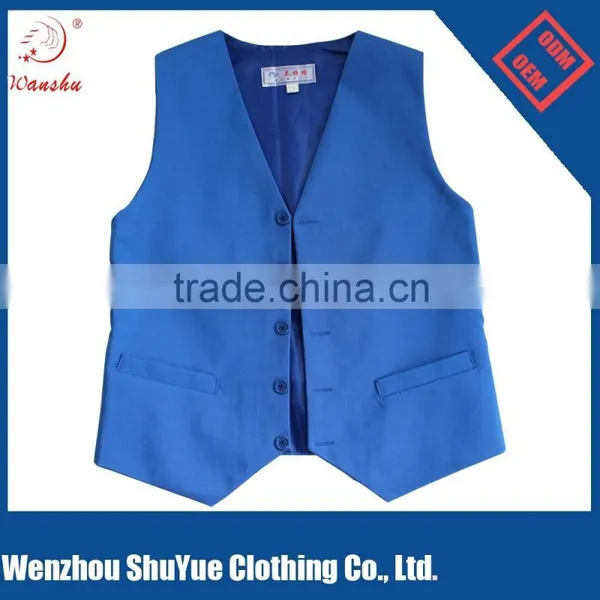 Custom Hotel Waiter Waistcoat ,blue Simple Formal Waiter Vest Quality Choice