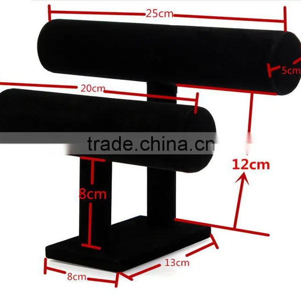 Hot Sale Tier Black Velvet Bracelet Chain Watch T-Bar Rack Jewelry Organizer Hard Display Stand Holder photo-3