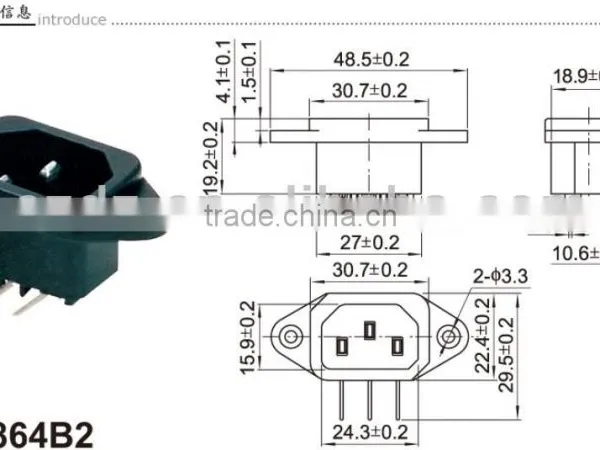 2PIN AC Power Socket,Gold Plated Composite Video and Audio Inputs Connector photo-6