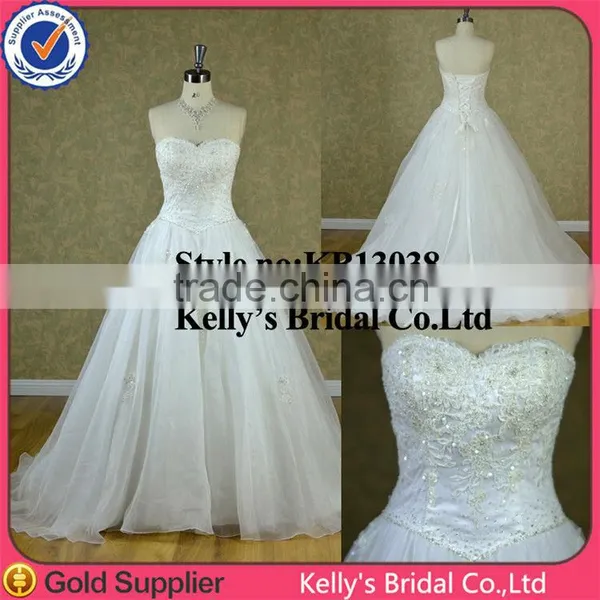 2014 Sweetheart Neckline Crystal Bead Lace Princess Wedding Dress