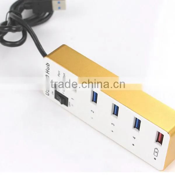 Aluminum Alloy USB 3.0 4 Port Hub Power + 1A Charging Port With Master Power Switch photo-2