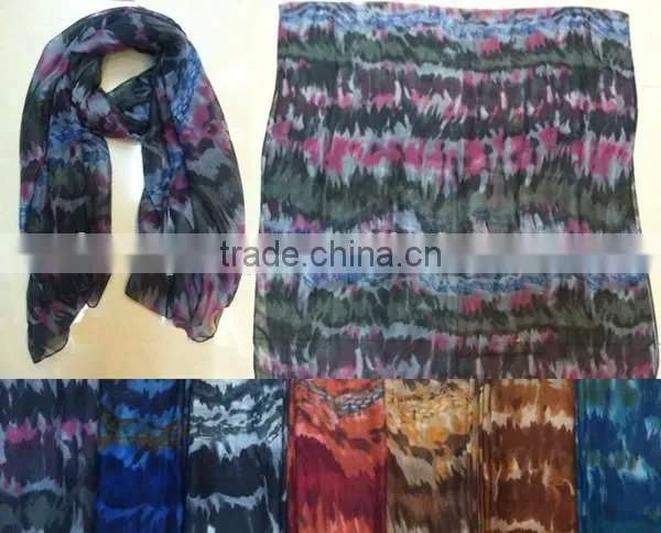 Good Selling Dark Color Irregular Pattern Gauze Scarf