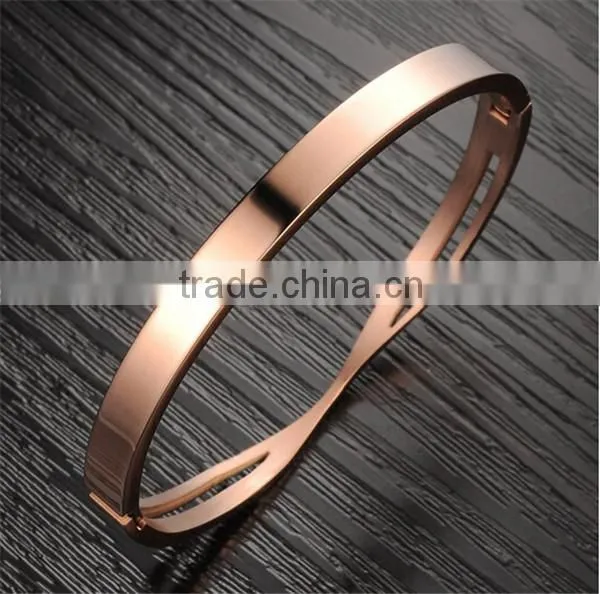 Holesale Wedding Rose Gold Jewelry Unique Design Polishing Cuff Bangle for Women photo-2