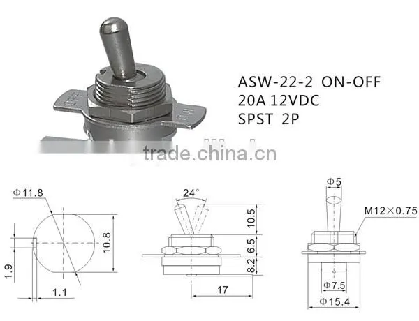 ASW-22-2 12VDC SPST 2P Toggle Switch for Automotive photo-4