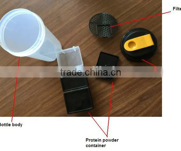 1000ml/34oz Plastic Protein Shaker Bottle With Netting and Compartment photo-4