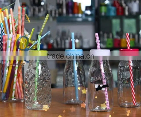 250ml Glass Juice Bottle, Glass Milk Bottle With Straw