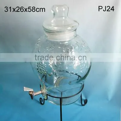 Large Dispenser Embossed Glass Jar With Metal Stand photo-2