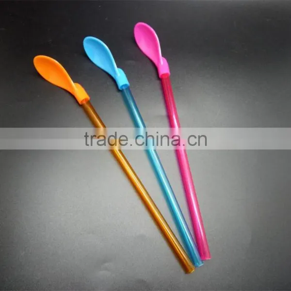 China Hot Selling Large 2 in 1 Plastic Spoon Drinking Straws Mixing Spoon Stirrer photo-3