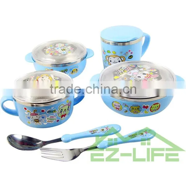 Baby Food Feeding Soup Bowls With Cup Spoon and Fork 6 Pcs/set Kids Dinnerware Set photo-5