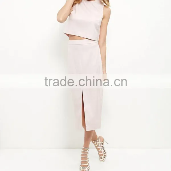 2016 Ladies Sexy Shell Pink Split Back Crop Top HST8039 photo-3
