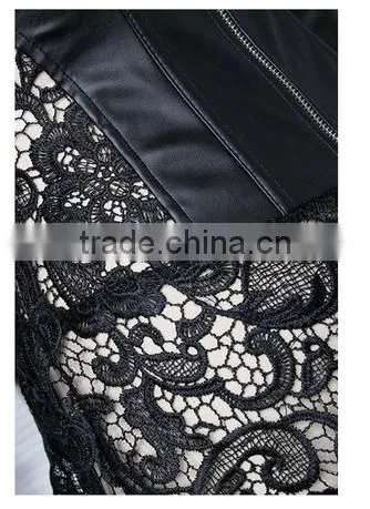 Hot Sale Women's Steampunk Gothic Faux Leather Bustier Corset With Lace Skirt photo-4