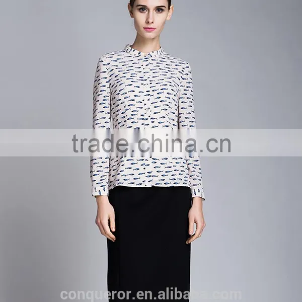 Spring-Summer Season Ladies Length Sleeve Stand Collar Printing Shirt Blouse photo-2