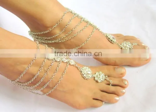 SILVER CHAIN PAYAL Foot Cover Anklets Pair BAREFOOT SANDAL photo-2