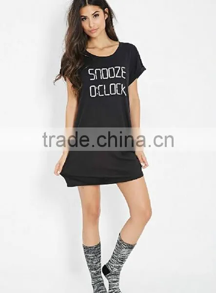Cheapsale Summer Printed Ladies Loose Solid Black Color Casual Evening Dress Jersey China Supplier photo-4