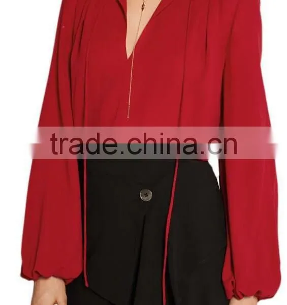 Runwaylover EY2343B Deep V-Neck Ladies Fashion Pure Color Chiffon Blouse photo-2