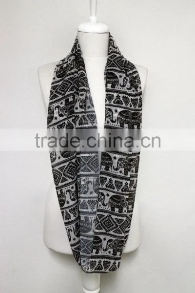 Elephant Pattern Chiffon Infinity Scarf, Circle Scarf, Long Scarf, Spring - Fall - Winter - Summer Fashion photo-2