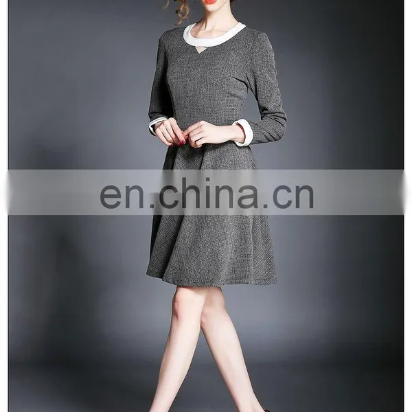 High Quality Long Sleeve Tweed Spring Dress Above Knee, Wholesale Dress Fashion photo-2