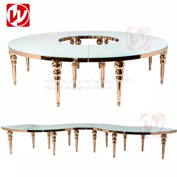 Event Luxury Wedding White Glass S Shape Round Circle Serpentine Dining Table for Hotel Partys